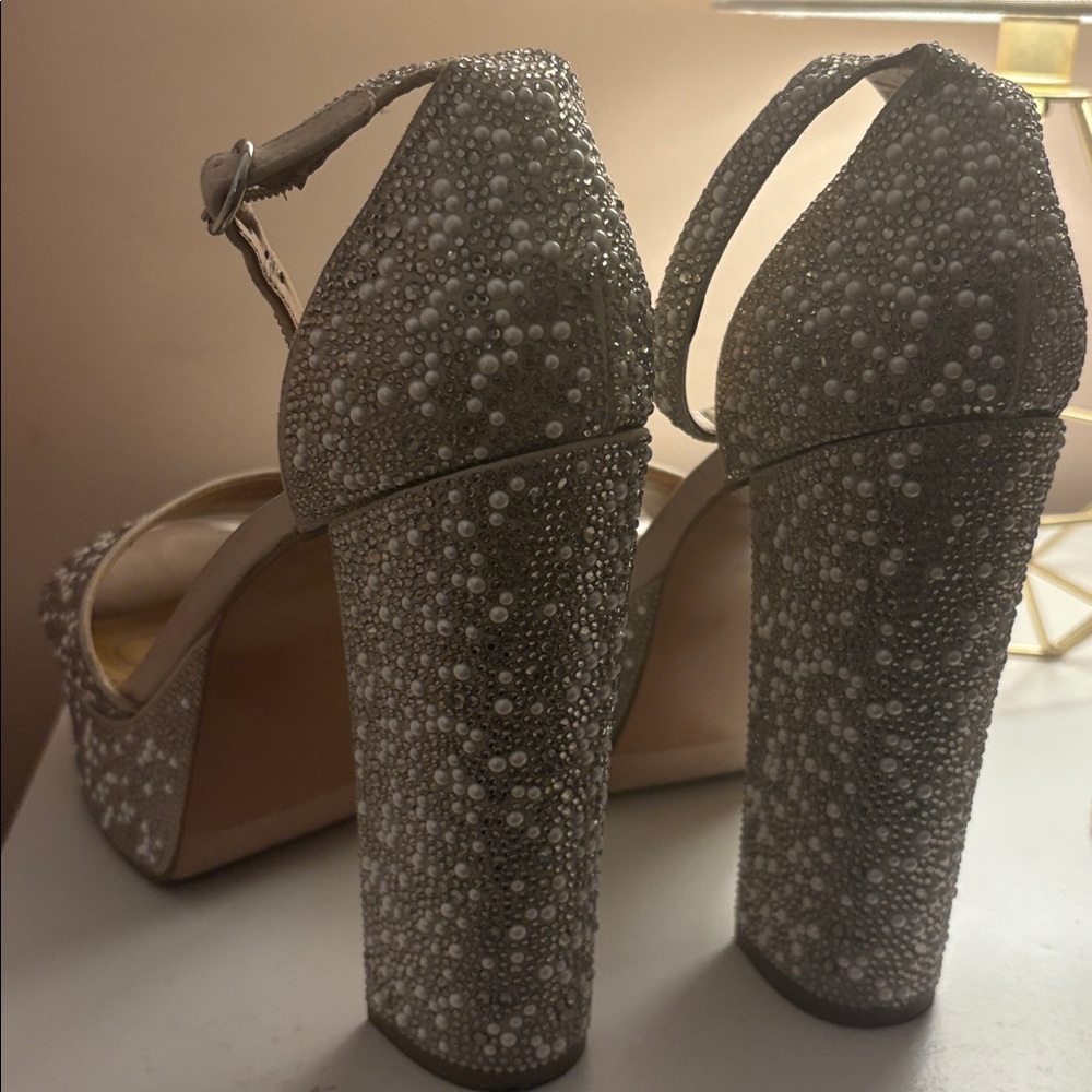 Steve Madden Silver Rhinestone Platform Heels - Picture 5 of 6